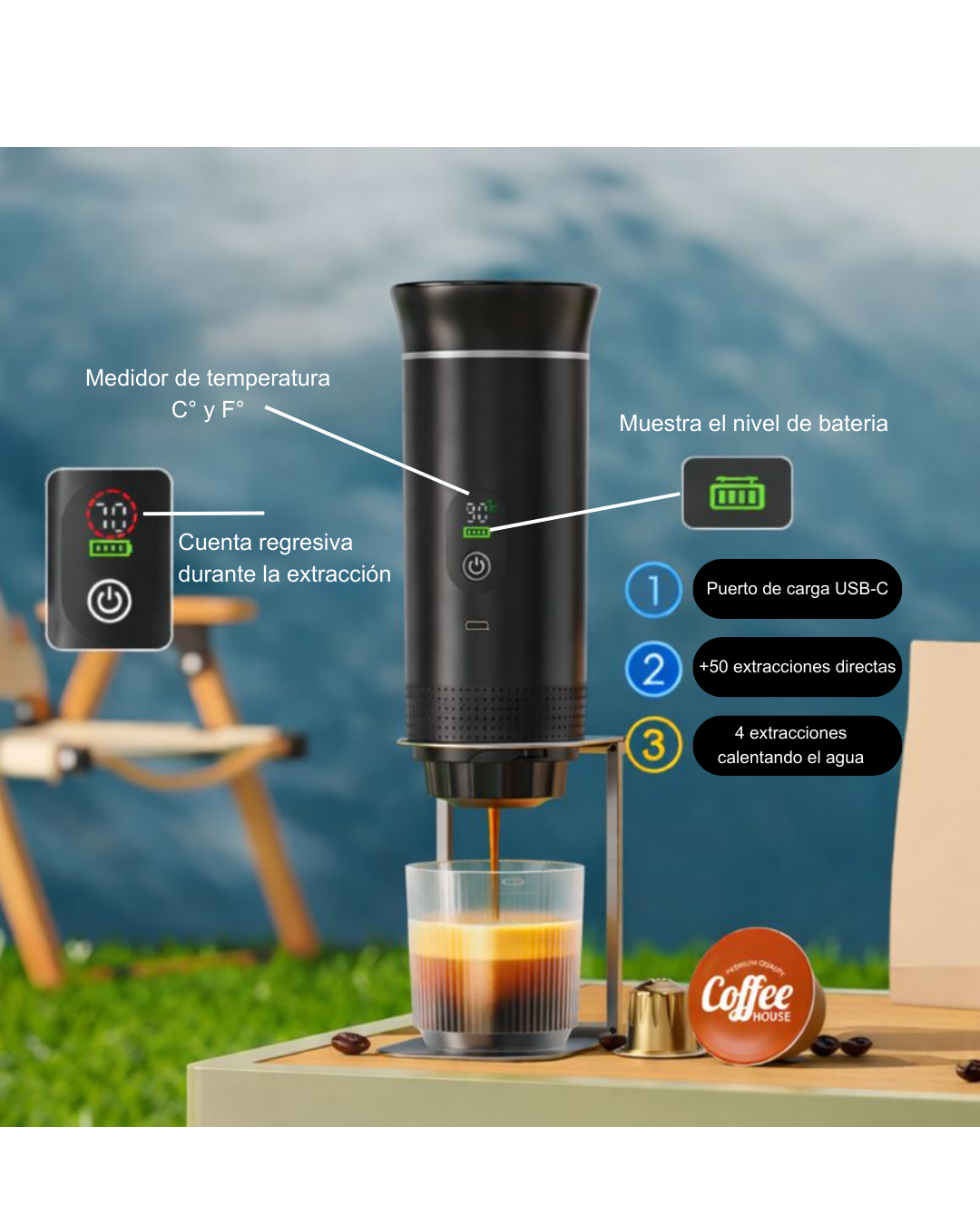 Cafetera espresso LED portátil 3 en 1 — PuntoClickPY Paraguay